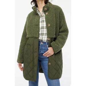New J.Crew Factory‎ Mixed Media Quilted Olive Green Button Front Teddy Jacket 3X